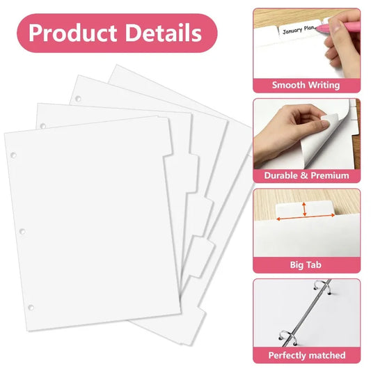 20pcs Binder Dividers with Tabs for 3 Ring Binder, White Index Dividers, Blank Writable Tabs, for School, Office & Home