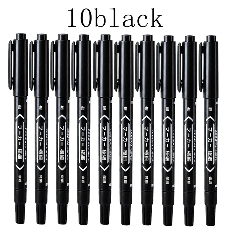 10Pcs/set Double Tip Art Black Blue ink Permanent Paint Marker Pen for Plastic Wood Stone Metal Glass Doodling Marking Graffi