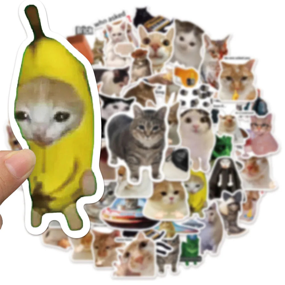 50/100PCS Creative Network Popular Cat Meme Collection Hand Account DIY Graffiti Stickers Water Cup Skateboard Stickers - 100