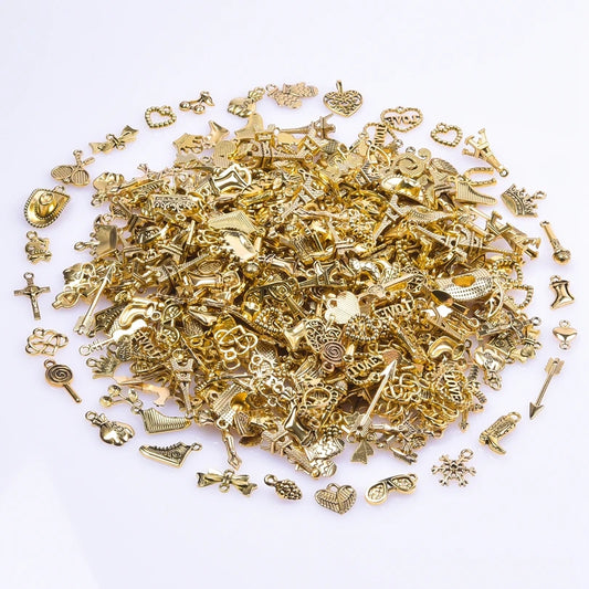 50pcs/Lot Vintage Gold Color Random Mix Small Cute Pendant Charm Metal Alloy Jewelry Making Handmade Materials To Make Bracel