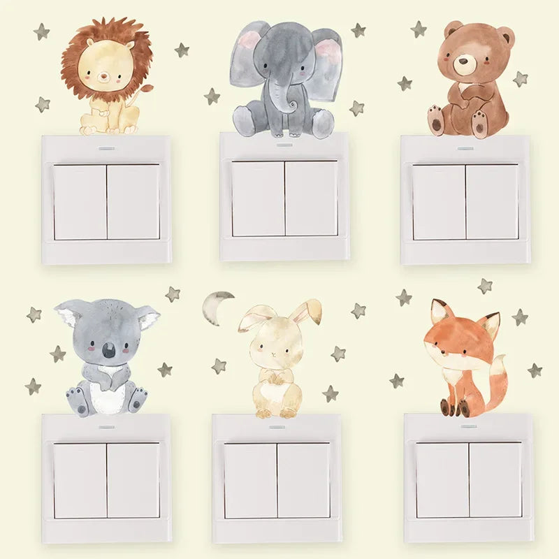 6pcs/set Cartoon Animals Wall Stickers for Children's Room Baby Room Decoration Switch Stickers Kids Room Nursery Wall Decals