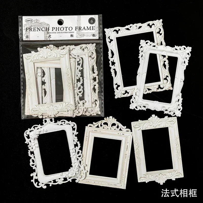 10 Pcs Hollow Embossed Photo Frame Material Paper Junk Journal Planner Scrapbooking Vintage Decorative DIY Craft Cardstock -