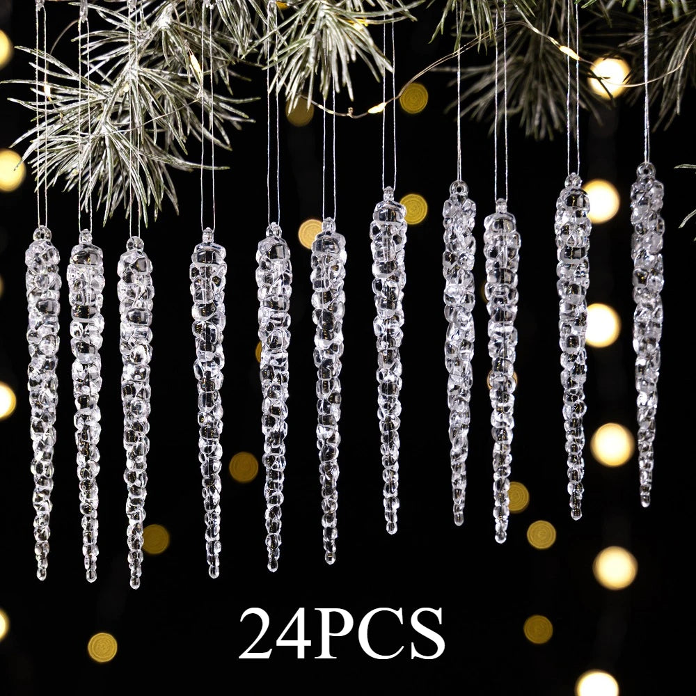 24 pieces of creative Christmas acrylic simulated icicles Christmas tree hanging decorations, suitable for Christmas home dec