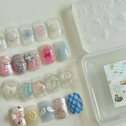 1PC Nail Art Decoration Nails Templates Cartoon Puppy Bowknot Manicure Design Tools Y2k Dolphin Musical Note Silicone Nail Mo