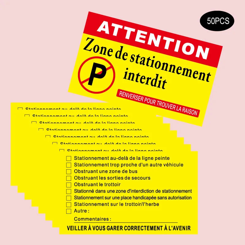 50Pcs Bad Parking Cards Funny Cardboard Parking Violation Cards Joke and Funny Card with Multi Violation Reasons Humorous - 3