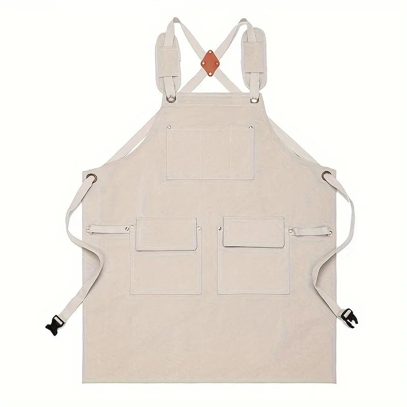 Good Thickened Cotton Canvas Summer Waterproof Apron Catering Shop Kitchen Home Gardening Commercial Waist Apron - Beige