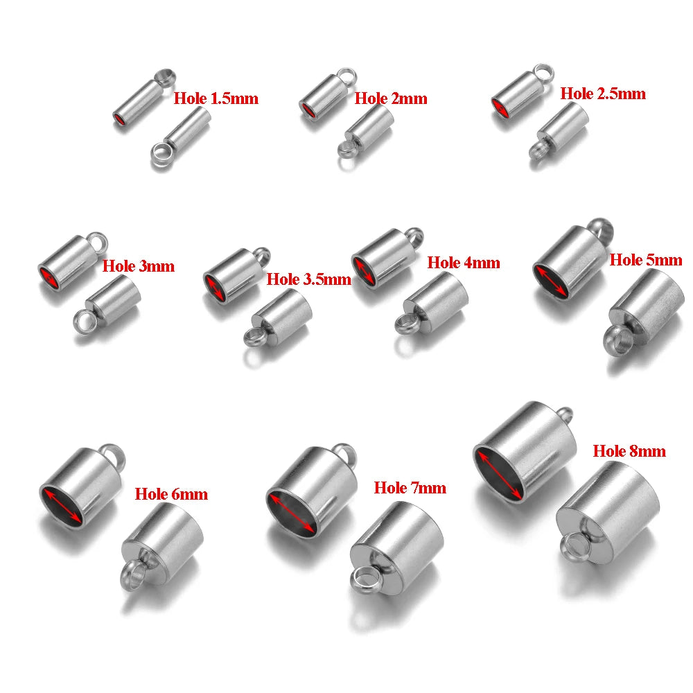 20pcs Stainless Steel Crimp End Caps Leather Cords End Tip Beads Caps PVD Plated Gold Clasps DIY Jewelry Making Finding Suppl