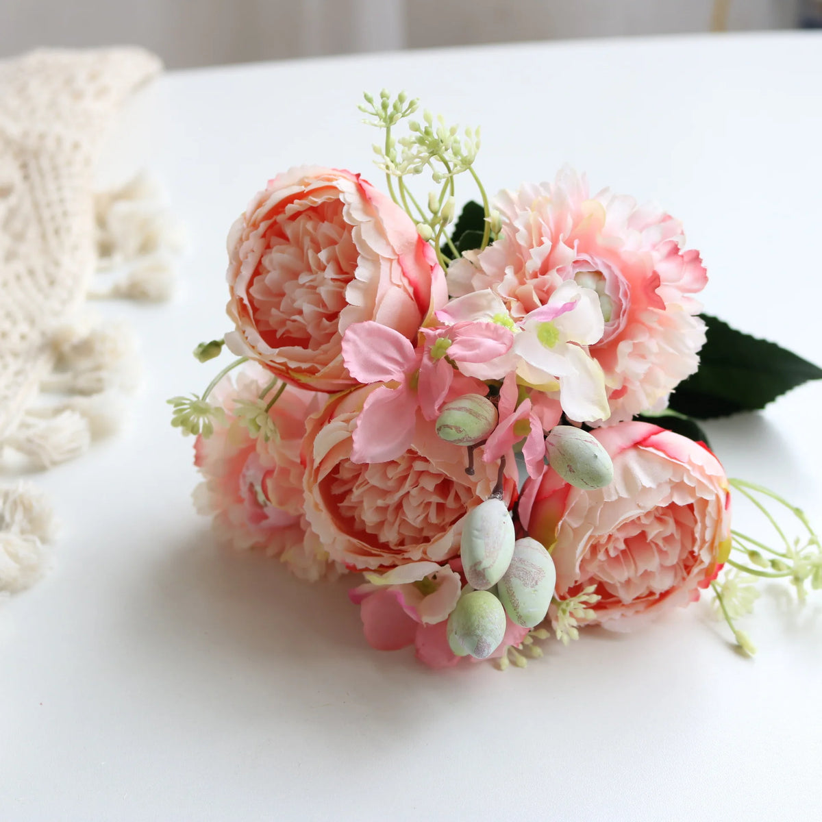 1pcs/30cm Rose Pink Silk Bouquet Peony Artificial Flower 5 Big Head 4 Small Bud Bride Wedding Home Decoration Artifi - 3