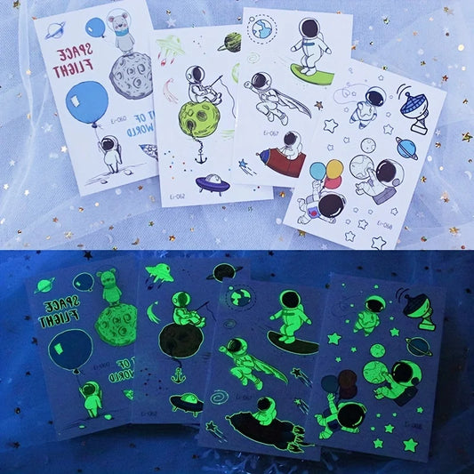 10 Sheets Space Planets Luminous Tattoos Stickers Glow In The Dark Fake Tattoos Temporary Tattoo Outerspace Party Favors For