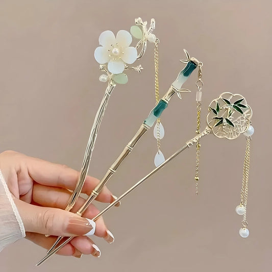 Elegant Chinese Style Hair Clip Tassel Hair Stick Traditional Floral Design Hairstyle Accessory Women Jewelry Hairpin Hairnee