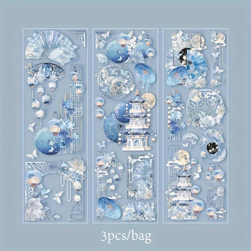 3 Sheets/Bag Of Classical Flower Hot Stamping PET Stickers Chinese Style Creative Diary Notebook Stickers DIY Collage Decorat