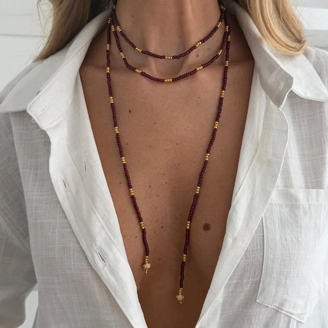 SHIXIN Vintage Seed Beads Chain Long Choker Necklace
