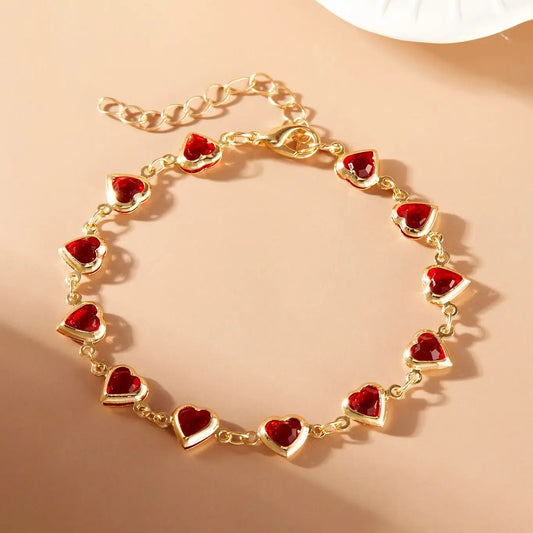 Elegant Red Crystal Zircon Metal Chain Bracelet for Women