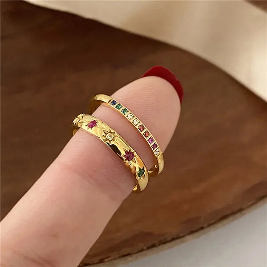 Rainbow Color Cubic Zircon Stone Finger Rings Set for Women