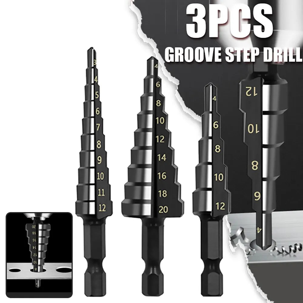 HSS step drill bit set: 3-Piece for Wood and Metal