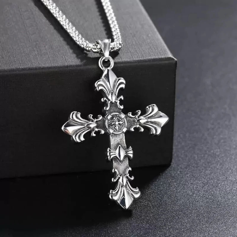Cross pendant necklace set stainless steel for streetwear