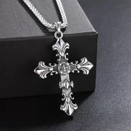 Cross pendant necklace set stainless steel for streetwear