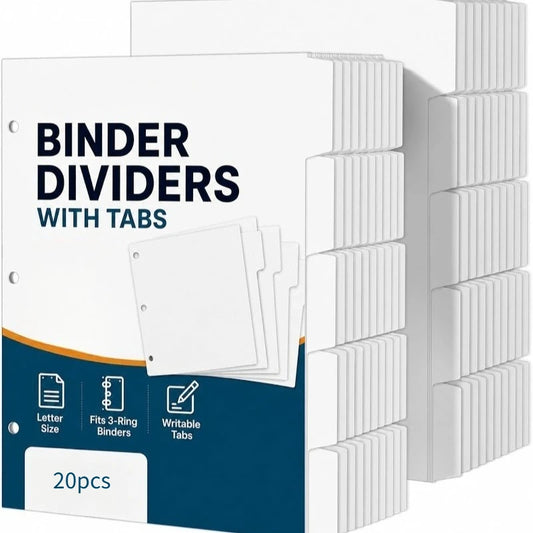Binder Dividers with Tabs for 3 Ring Binder: White Index Dividers