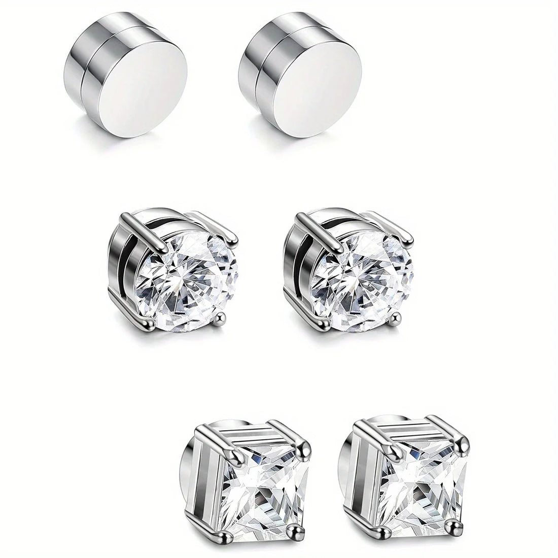 Magnetic No-Pierce Stainless Steel Stud Earrings for Men