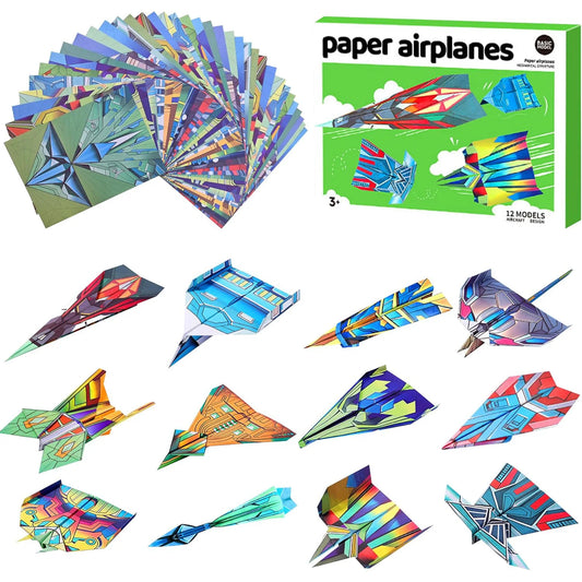 12 Styles Paper Airplane Kit for Colorful Origami Craft