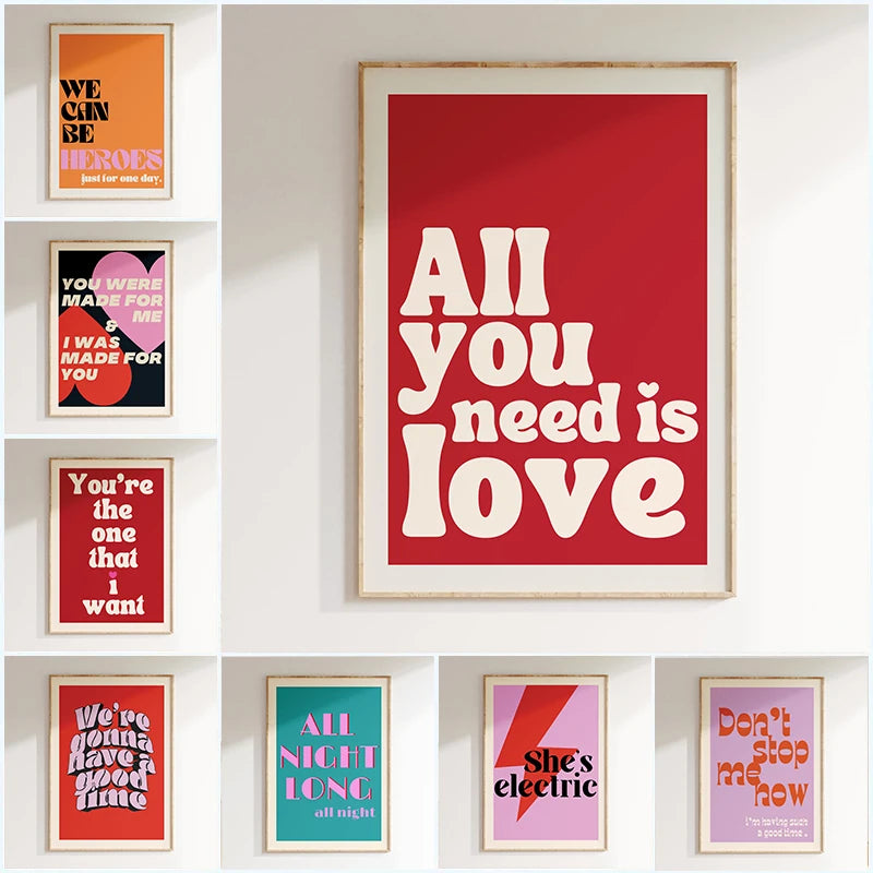 Minimalism Decor Music Posters Pink Colors Love Lyrics Wall Art Canvas Painting Inspired Living Room Home Decor No Frame