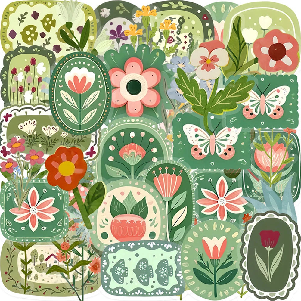 Vintage Floral Plant Cartoon Stickers for Journals