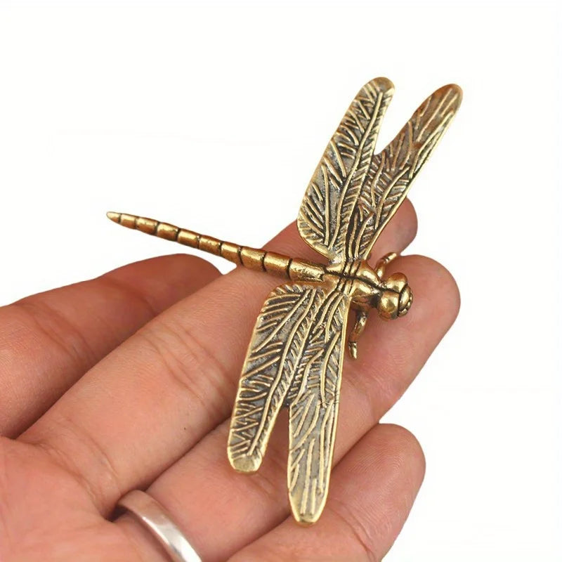 Vintage Brass Dragonfly Figurine for Home and Desk Decor