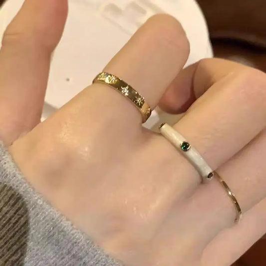 French Vintage Enamel Star Ring for Women: Subtle Shine