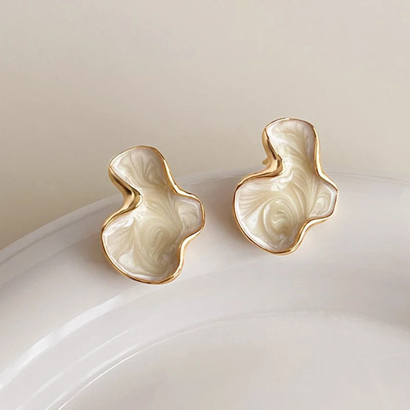 Abstract Cloud Earrings: White Black Pink Irregular Studs for Women