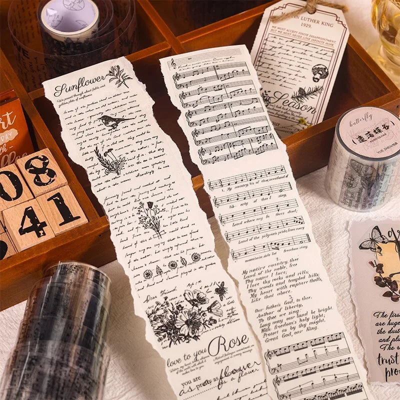 Journamm 50mm Vintage Letters PET Tapes for Scrapbooks