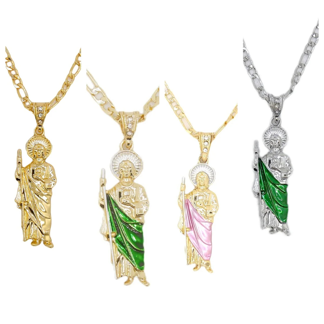 Saint Jude Necklace: 14K Gold Plated Figaro Chain