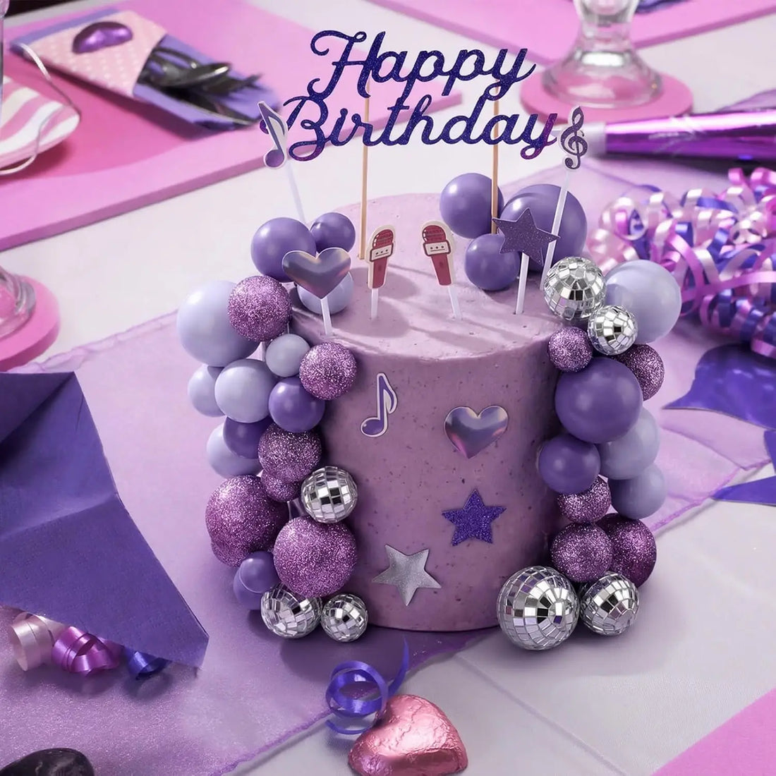 Complete K-Pop Party Cake Topper: Purple Disco Ball Fun