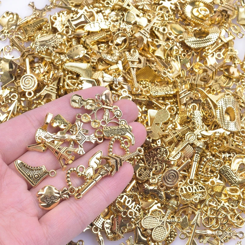 50pcs Lot Vintage Gold Color Random Mix Charms for Jewelry Making