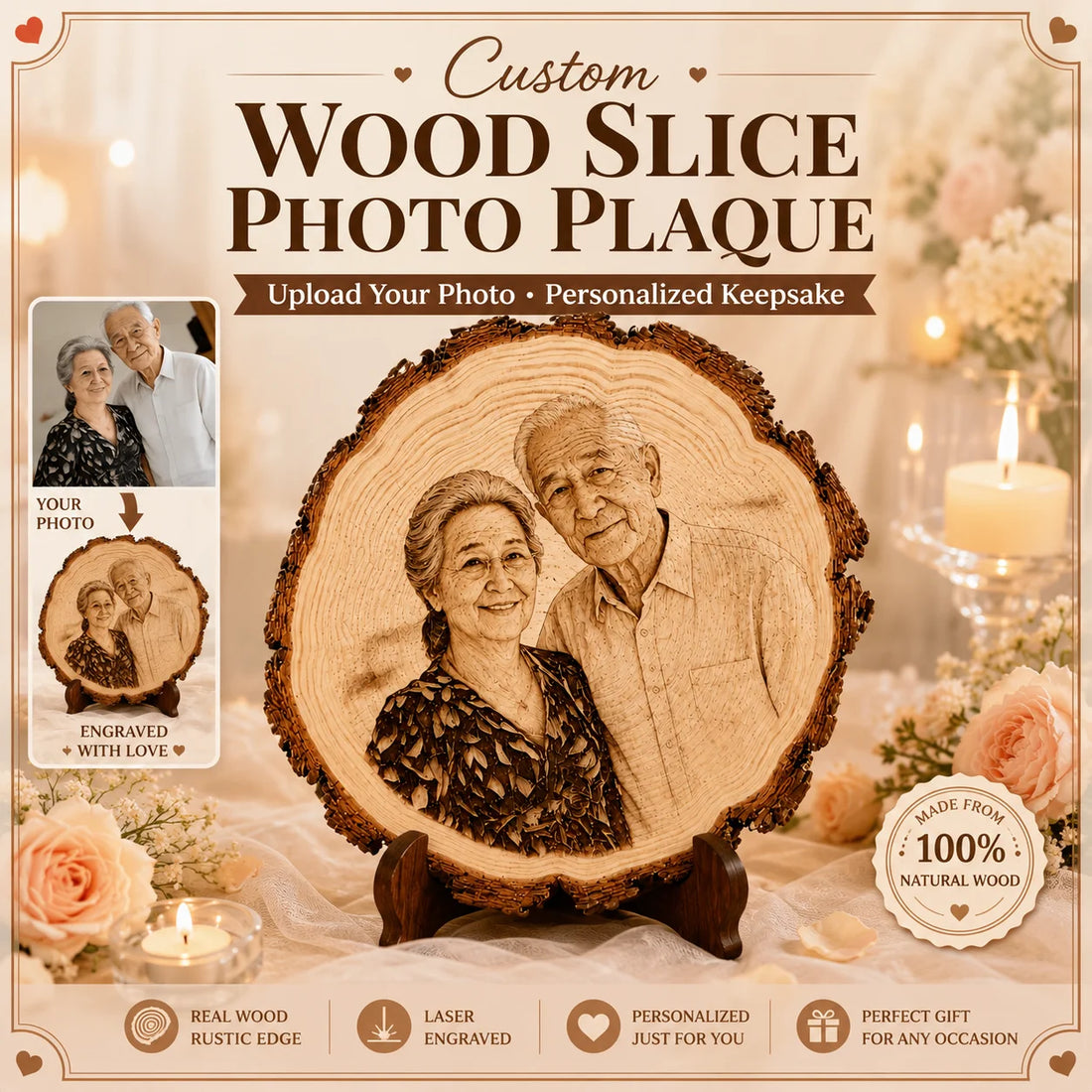 Vintage Wooden Photo Ornament Personalized Keepsake