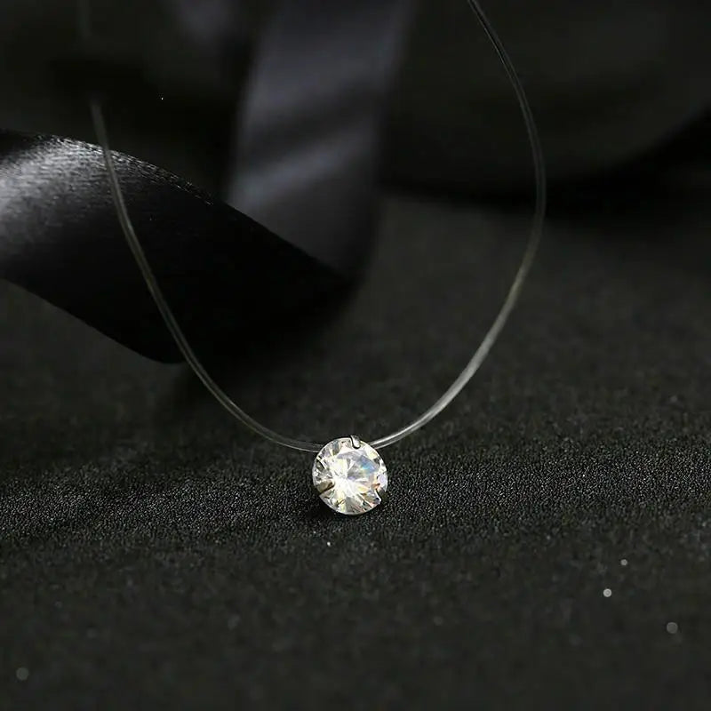 Fashion Shiny Crystal Necklace Zircon Pendant Transparent Fishing Line Invisible Ladies Necklace Jewelry Clavicle Chain Chock