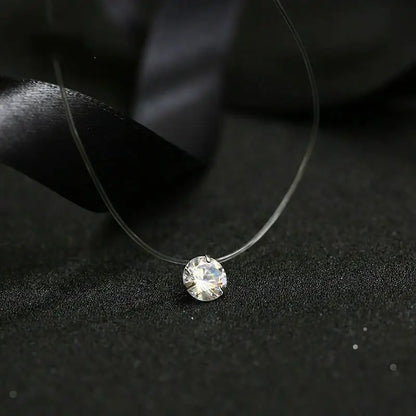 Fashion Shiny Crystal Necklace Zircon Pendant Transparent Fishing Line Invisible Ladies Necklace Jewelry Clavicle Chain Chock