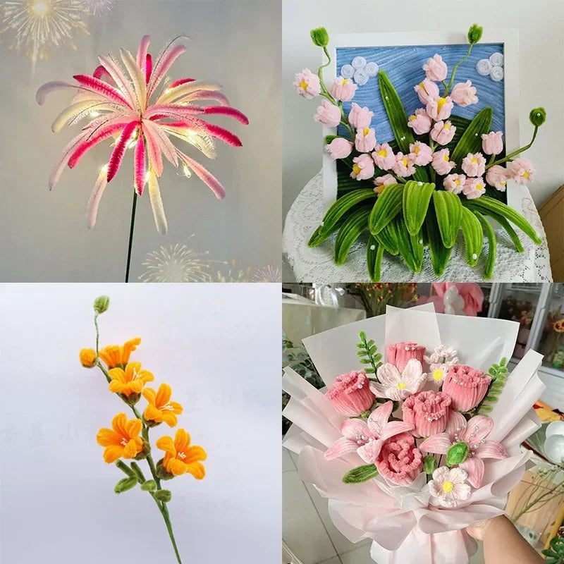Artificial Flower Stem Wire Flower Pole Rod for diy Chenille Stems Stick Simulation Flower Material With Green Floriculture T