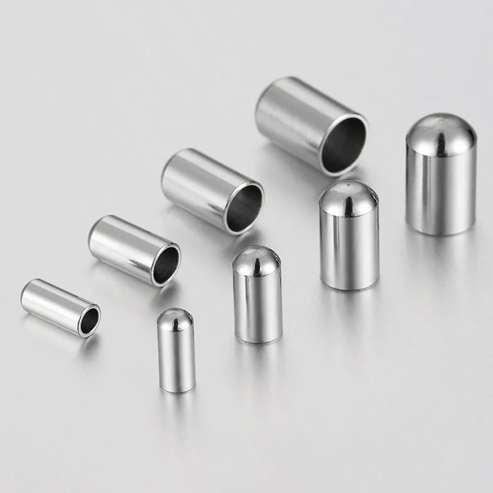 20pcs Stainless Steel End Caps Bracelet Necklace Fastener Round Caps Leather Cord Crimp Caps Accessories for Jewelry Making D