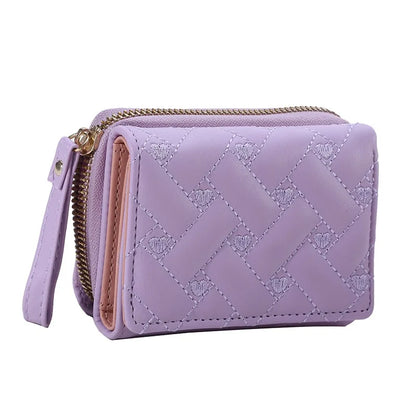 Women's Wallet Tri Fold Card Bag PU Multi Objects Pocket Short Fashion Embroidered Love Pattern Korean Minimalist New 2024 - 