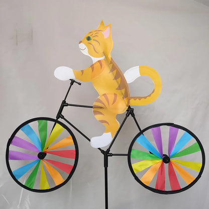 Animal Riding Three-dimensional Cartoon Modelling Windmill Creative Bicycle Wind Spinners Standing Pole Garden Yard Decoratio