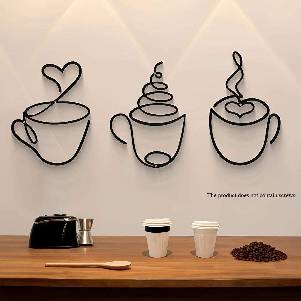 1/3pcs of Creative Coffee Wall Hangings, Coffee Shop Decorations, Interior Wall Decorations, Wall Hanging Iron Paintings