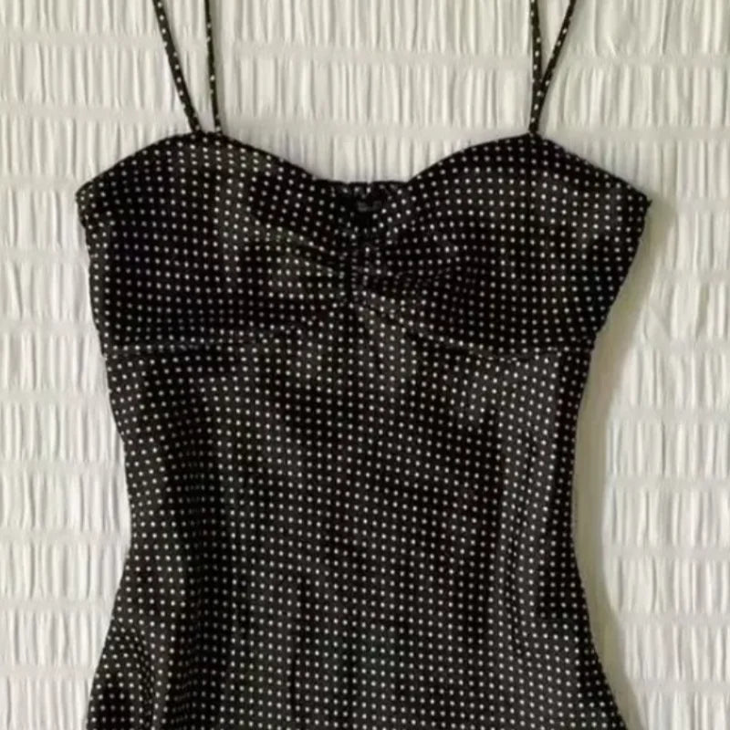 French Vintage Polka Dot Camisole Vest Women Summer Folds Sleeveless Y2k Crop Halter Tops Sweet hottie Slim Outerwear Tanks