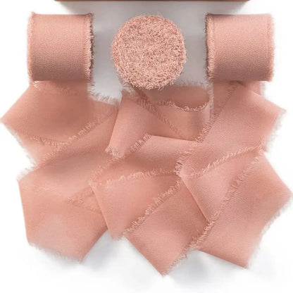 3 Roll/set 5m Frayed Edged Satin Handmade Chiffon Silk Ribbon For Wedding Invitation Bouquets Birthday Party DIY Decoration G