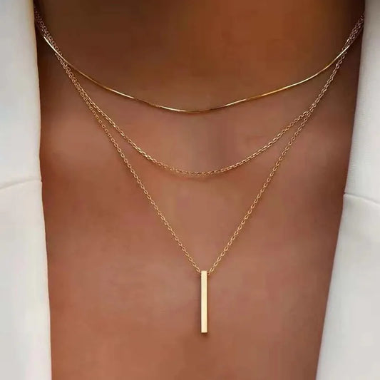 Vintage Bohemian Multilayer Minimalist Necklace for Women Stick Pendant Link Chain Necklace Collarbone Collares Fashion Jewel