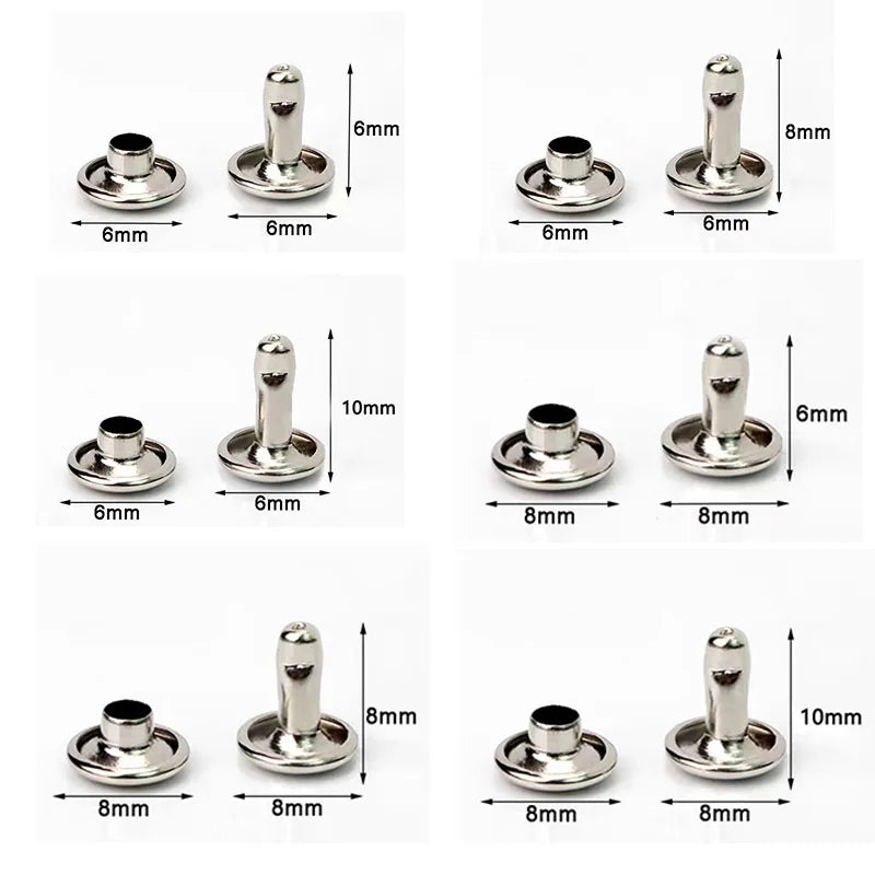 100sets 6-8mm Metal Double Cap Round Rivets Studs Collision Nail Spike Rock Leather Craft Shoe Bag Belt Garment Bracelet DIY