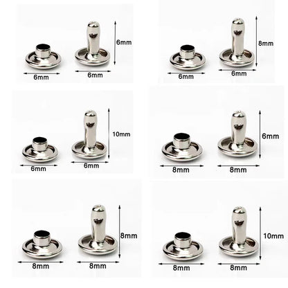 100sets 6-8mm Metal Double Cap Round Rivets Studs Collision Nail Spike Rock Leather Craft Shoe Bag Belt Garment Bracelet DIY
