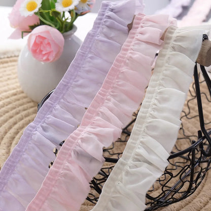 Elastic 25mm Wide Pleated Needlework Ruffles Trim Lace Fabirc Neckline Cuffs Pets Clothes Apparel Skirt DIY Sewing Decor Ribb