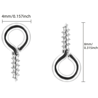 100pcs Mini Screw Eye Pin Pegs 8 X 4mm Hooks Self-Tapping Screws for Arts & Crafts Cork Top Bottles DIY Jewelry Making (Silve