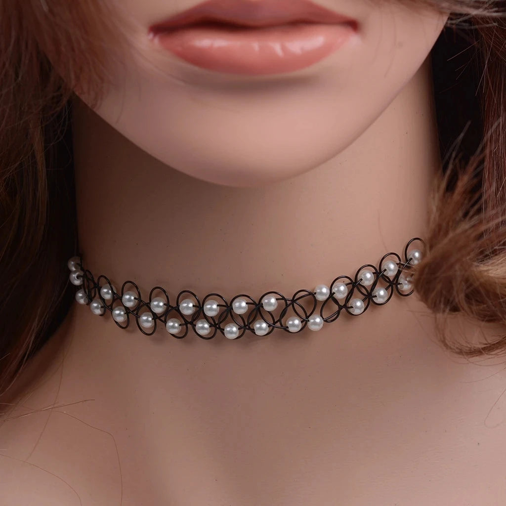 12pcs/lot Vintage Hippy Stretch Tattoo Choker Necklace Elastic Chocker Necklace Fishing Line Tattoo Colorful Necklace