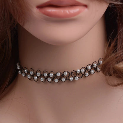 12pcs/lot Vintage Hippy Stretch Tattoo Choker Necklace Elastic Chocker Necklace Fishing Line Tattoo Colorful Necklace